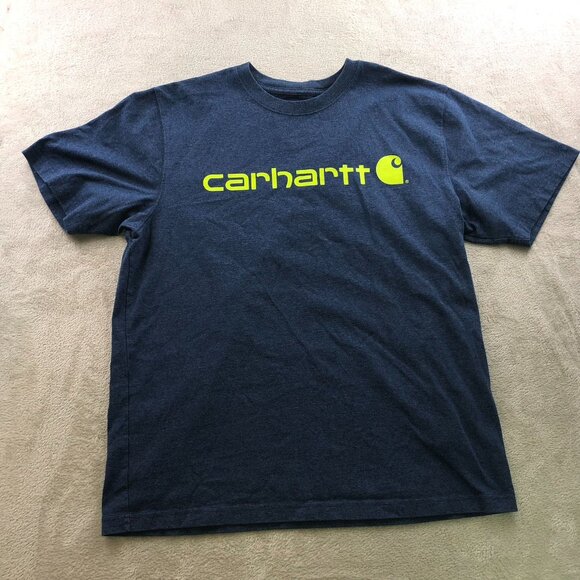 Carhartt Mens Work T-Shirt Laarge Loose Fit Logo Graphic Tee Short Sleeve Blue - Picture 7 of 8